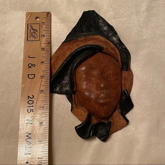 Leather Mask Face Vintage African Tribal Decorative Wall Hanging Art Set of 2 - Picture 7 of 12